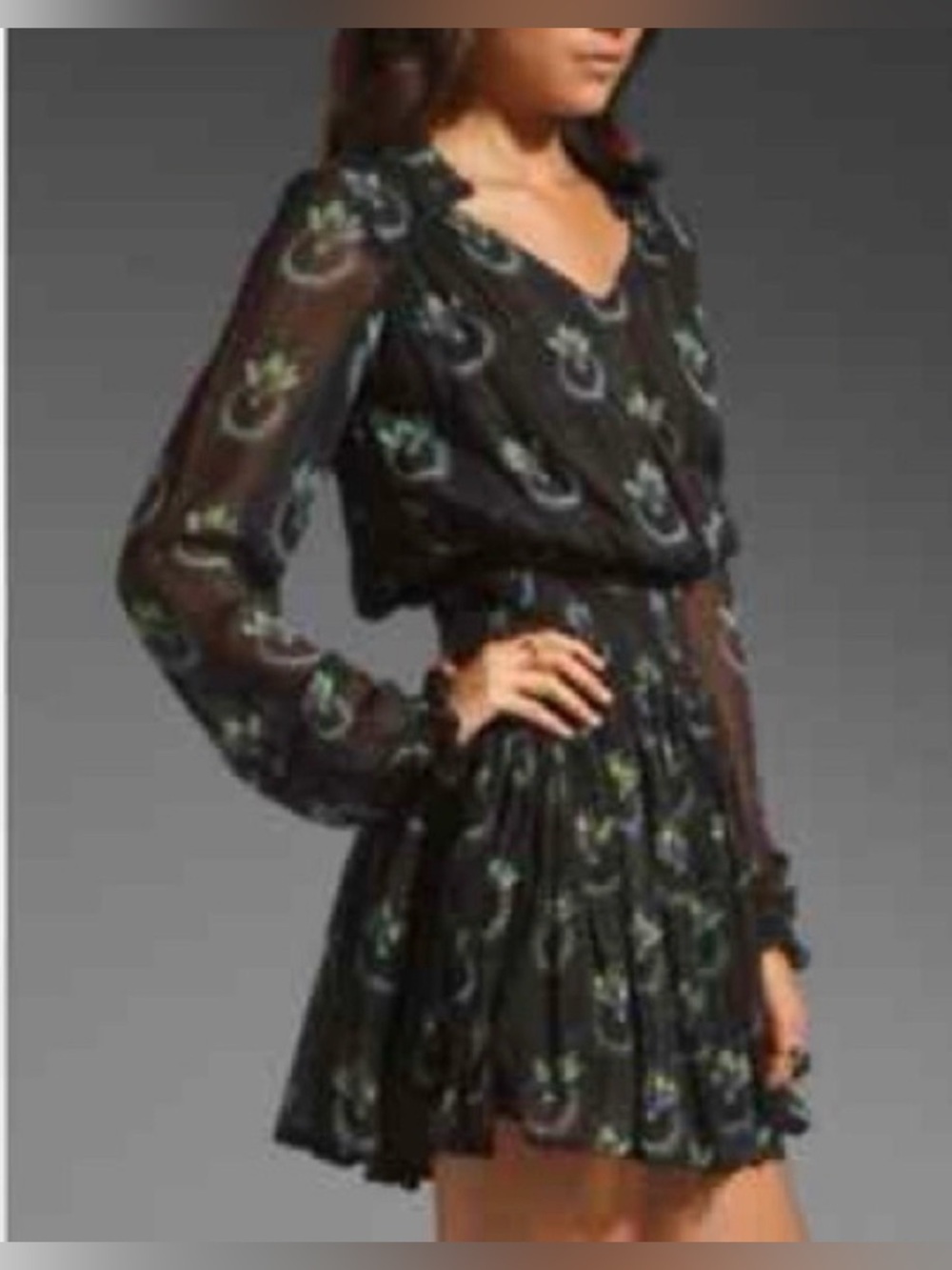 Free People Black Floral Long Sleeve Dress